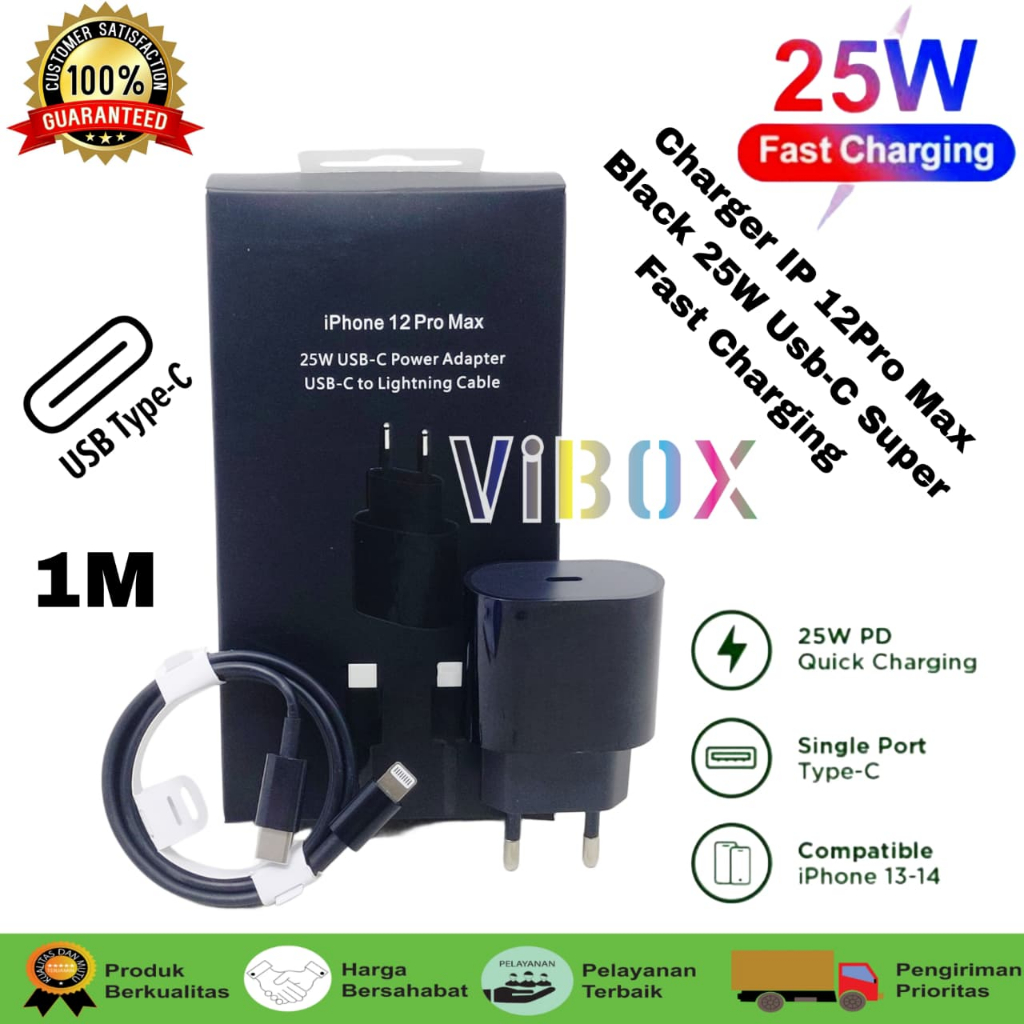 CHARGER VIBOX 25W ALL BLACK USB C TO LIGHTING CABLE CHARGER VIBOX