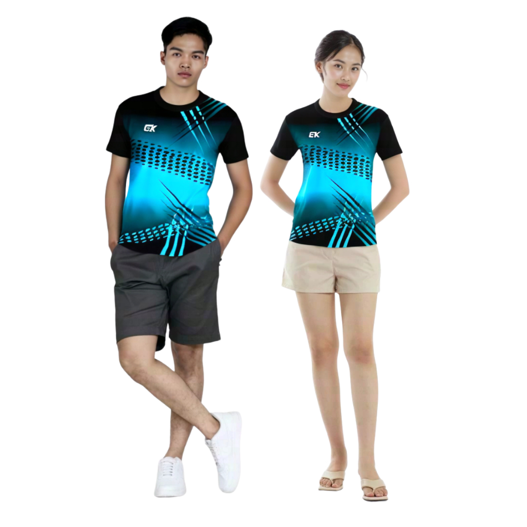 Kaos Olahraga Badminton Voli Futsal Jersey Lengan Pendek Printing Pria Wanita Size M-XXL