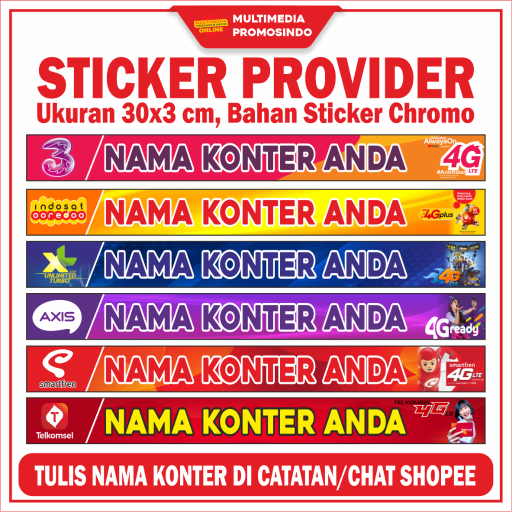 

STIKER ETALASE KONTER / TOKO PROVIDER KONTER INDOSAT XL AXIS TELOMSEL BY U SMARTFREN
