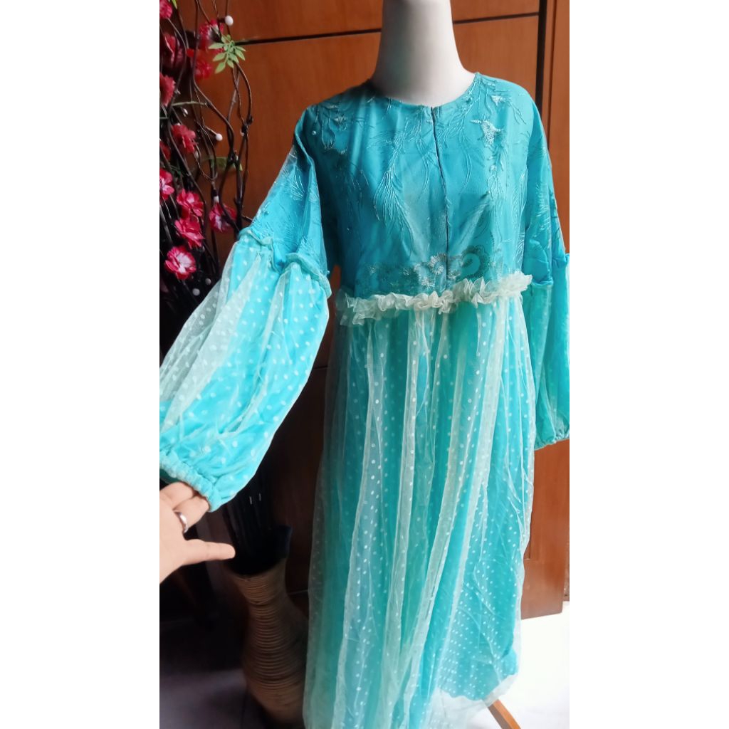 Gamis Brukat Lengan Balon Full Furing