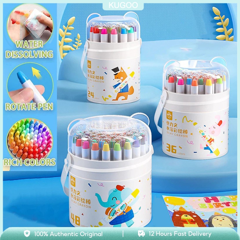 

KUGOO Crayon Putar Crayon Washable Silky 24/36/48 Warna Kuas Gratis For Yang Seni Gambar Pastel Minyak