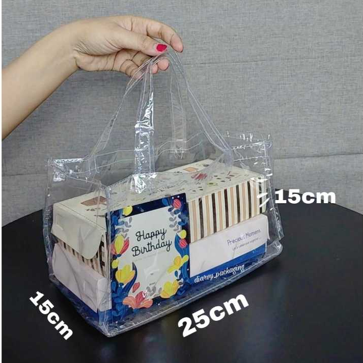 

TAS MIKA TRANSPARAN uk 25x15 Tas Mika Brownies Goodie roti puding ultah souvenir Transparan Murah