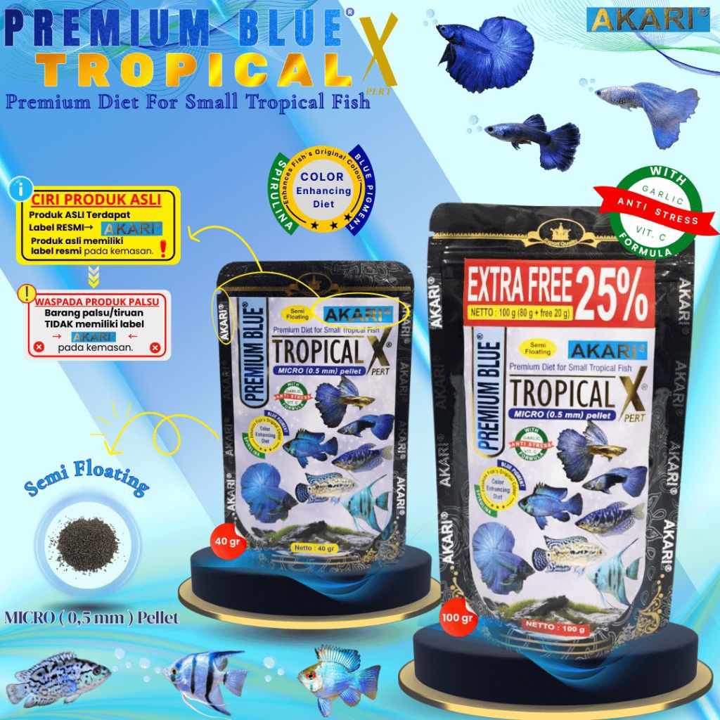 Makanan Ikan AKARI  PREMIUM BLUE RED YELLOW TROPICAL XPERT 40Gr