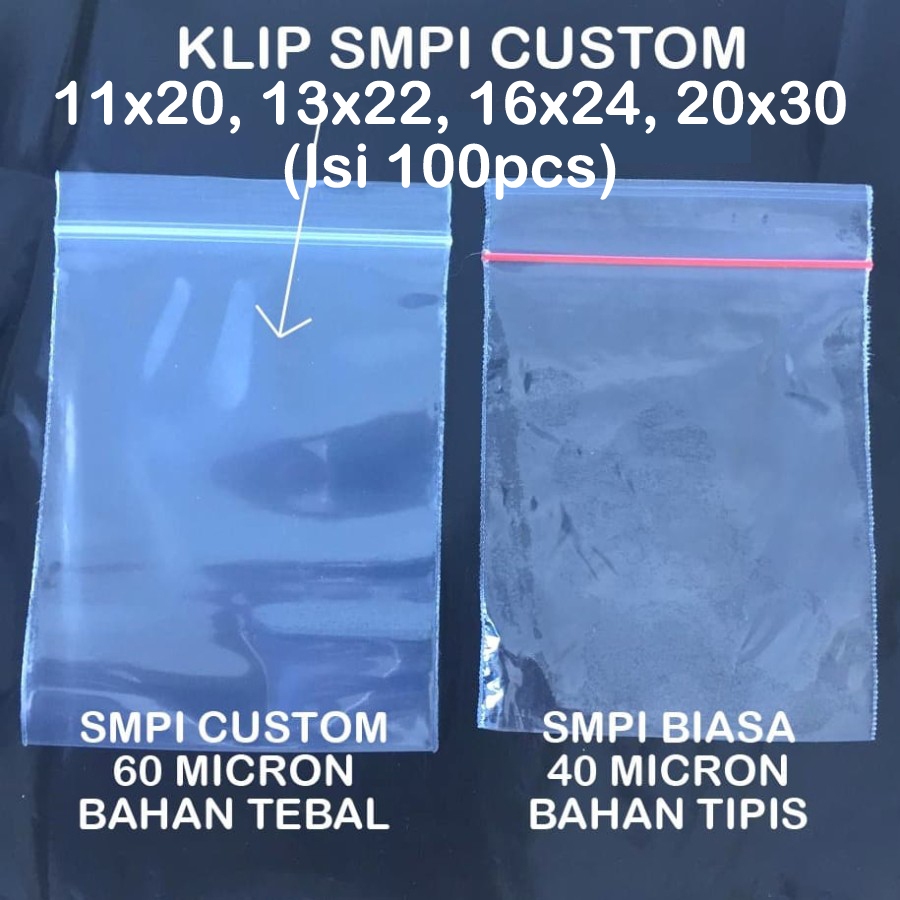 PLASTIK KLIP PP SMPI CUSTOM 11x20 13x22 16x24 20x30,  60 MICRON TEBAL ZIPPER