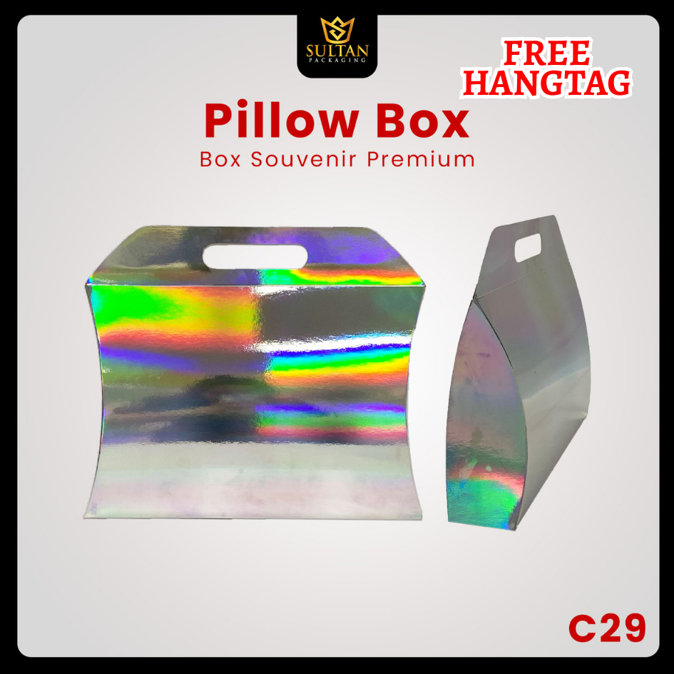 

Pillow Box - Souvenir Box - Tas Hadiah Ulang Tahun - Dus Packaging silver hologram - C29