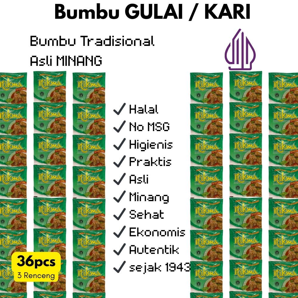 

Paket Hemat Bumbu Gulai Kari NIKMA 36 Sachet Halal Asli Padang Minang Otentik