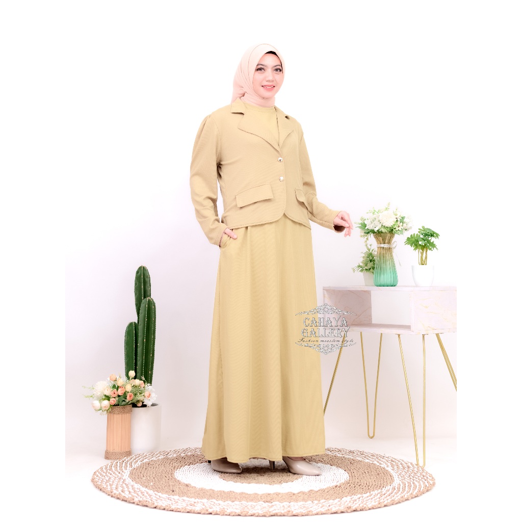 Maudy Set Blazer | Inner Dress Set Blazer Wanita Knit Premium | Inner Tanpa Lengan Setelan Blazer