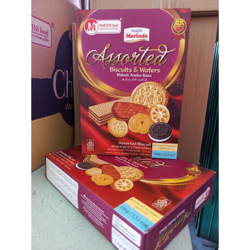 

Marindo Assorted biscuit dan wafer 100gr isi 24 box/karton