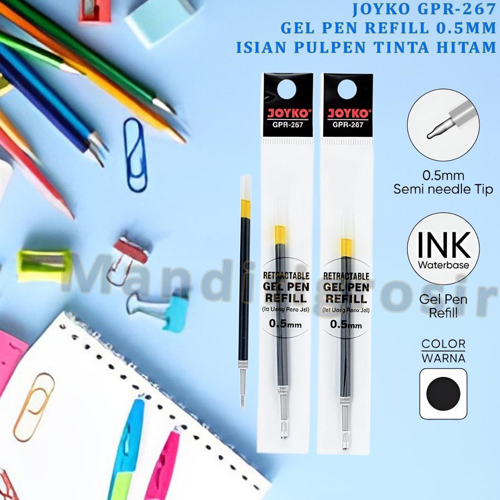 

Retractable Gel Pen Refiil * Joyko * Tinta Pulpen Isi Ulang 0.5mm * GPR-267