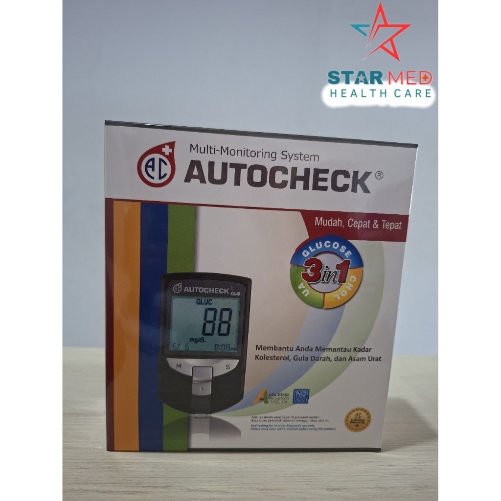 AutoCheck 3in1 Alat Cek Gula Darah, Kolesterol & Asam Urat