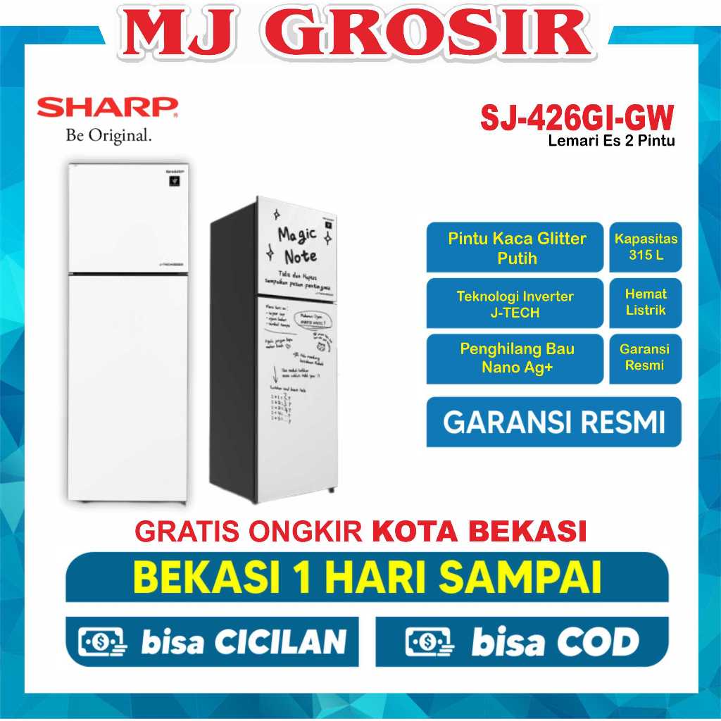 KULKAS SHARP SJ 426 GI-GW LEMARI ES 2 PINTU SJ-426GI-GW INVERTER