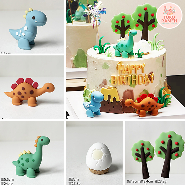 Hiasan Kue Dino Dinosaurus Karet untuk Topper Cake Ulang Tahun Anak Lucu Karakter