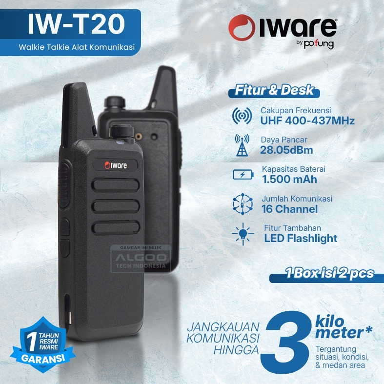 ALGOO IW-T20 Walkie Talkie 16 Channel HT Radio Komunikasi Jarak Jauh