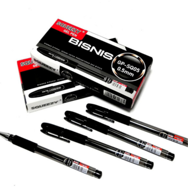 

Harga Grosir ( 1Dus/12kotak/144pcs) Pulpen Gel Pen 0.5mm BISNIS GP-SQ05 SQUEEZY (HITAM)