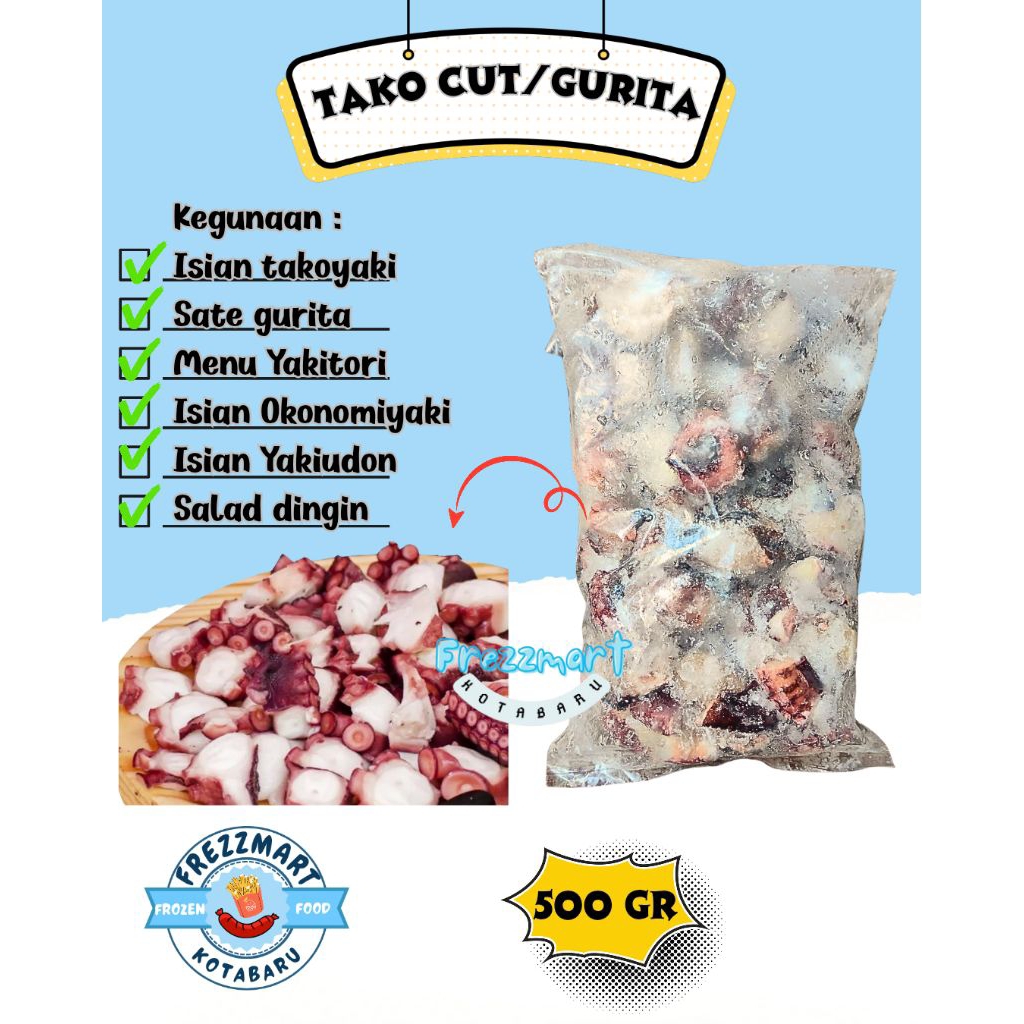 

TAKO CUT / GURITA KAKI POTONG TAKOYAKI 500 GR Frezzmart Kotabaru