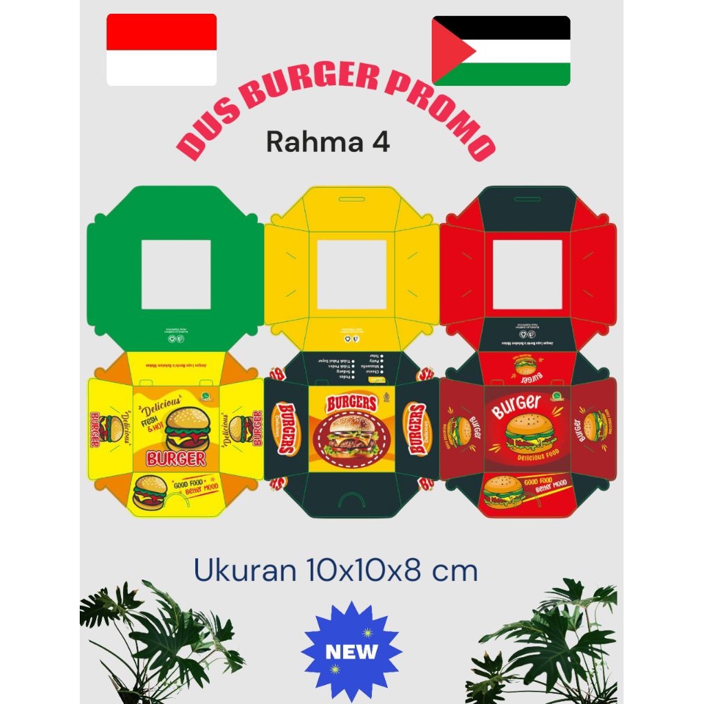 

KEMASAN BURGER MURAH/DUS BURGER LAMINASI 100 PCS,UKURAN 10X10X8 cm.