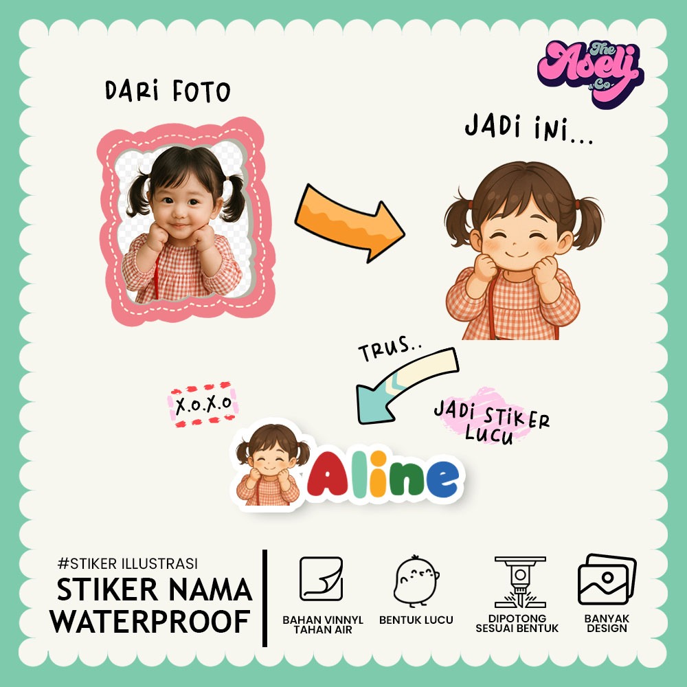 ASELINCO Stiker Label Nama - Waterproof Stiker untuk tumbler, kotak makan, buku