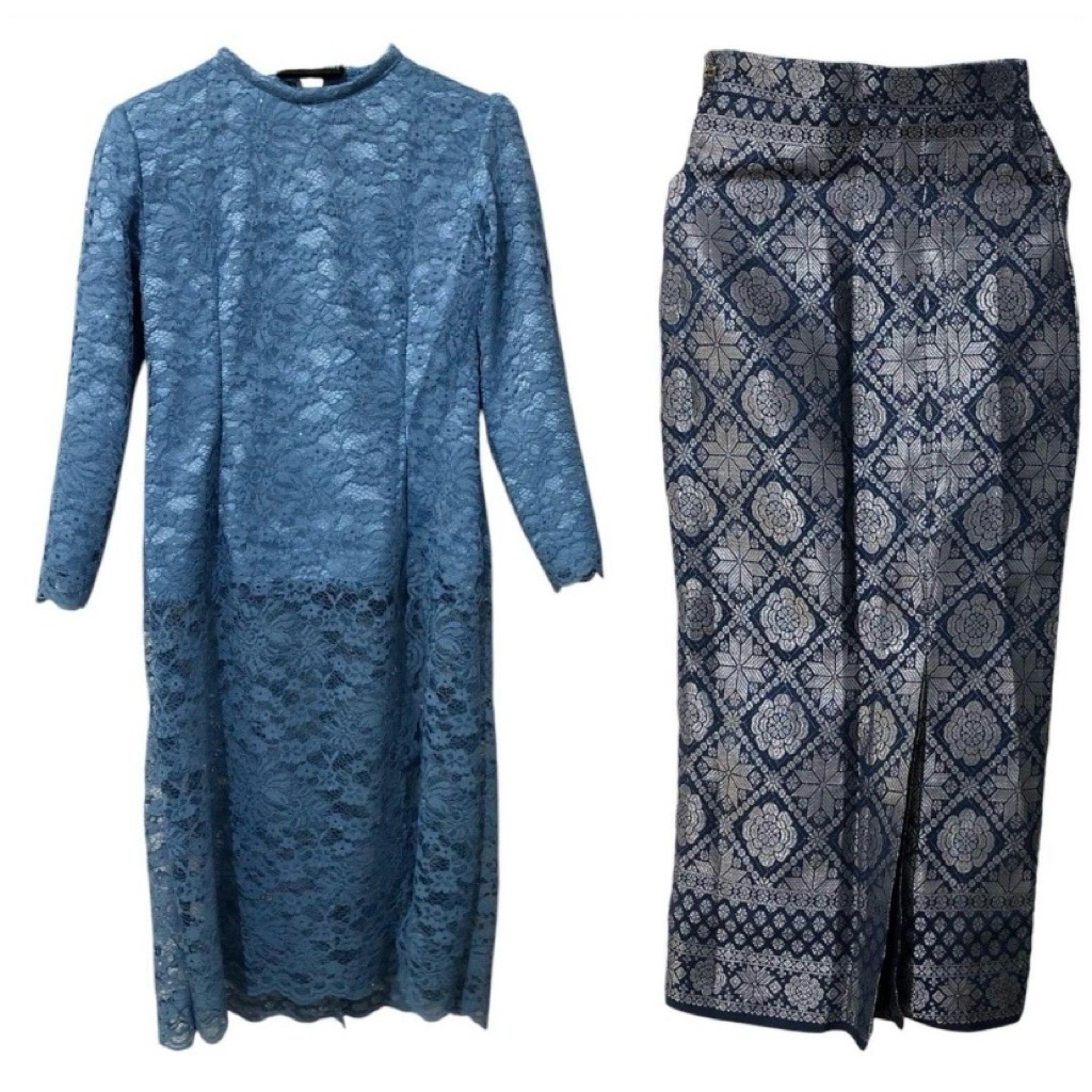 One Set Kebaya Biru Brukat