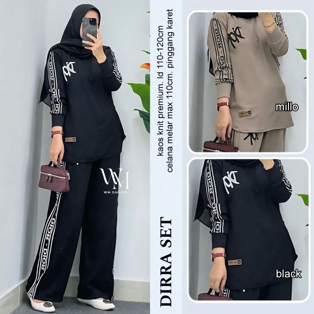 DIRRA SET PAKAIAN SETELAN WANITA ATASAN LENGAN PANJANG CELANA KULOT MODIS TREND KEKINIAN