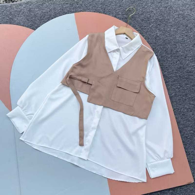 Atasan wanita korean style oversize top / eleanor kemeja wanita plus rompi vest big size