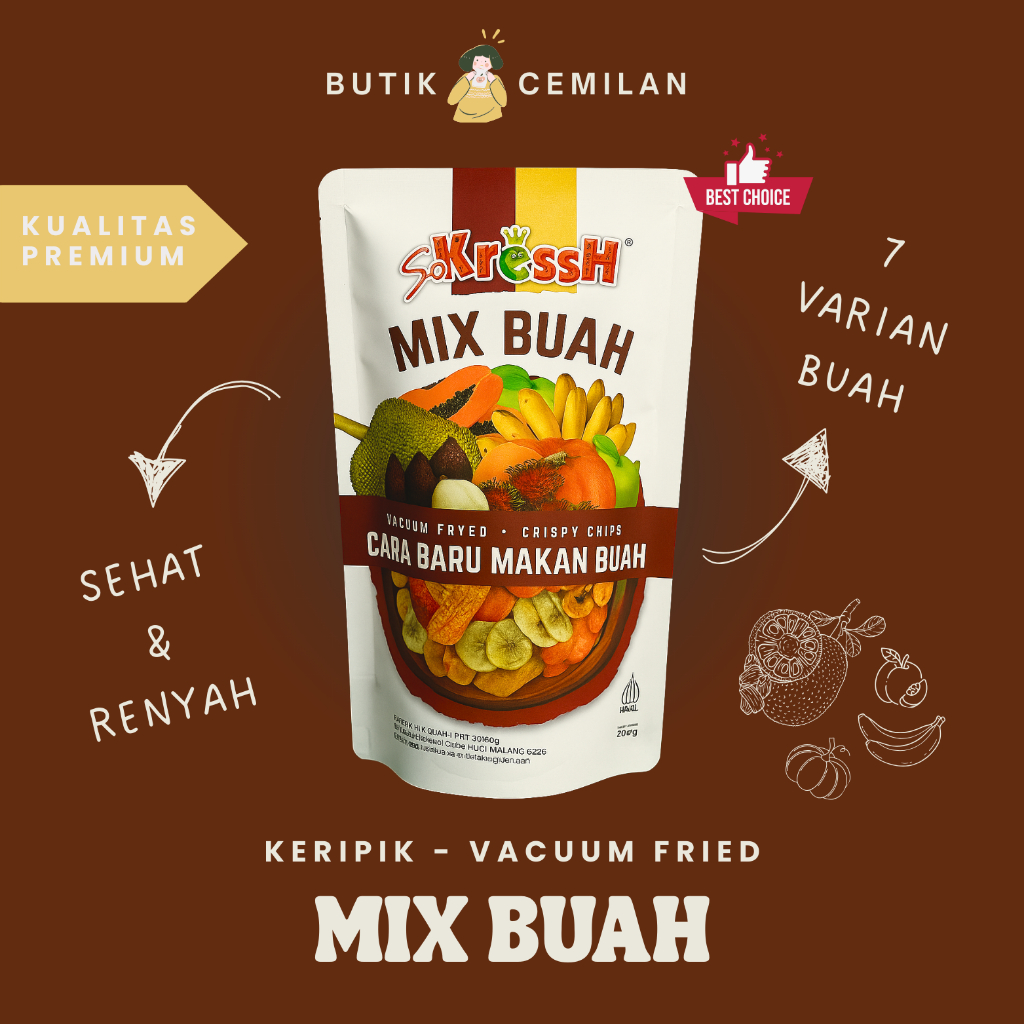 

Keripik Mix Buah Sokressh 100gr – Snack Sehat Renyah Aneka Buah Asli Malang