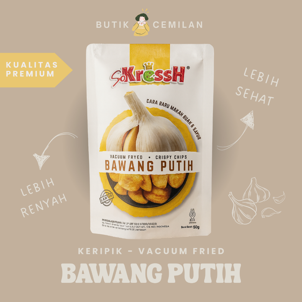 

Keripik Bawang Putih Sokressh 50gr – Gurih Renyah Sehat & Wangi Alami Sayur Vacuum Fried Khas Malang