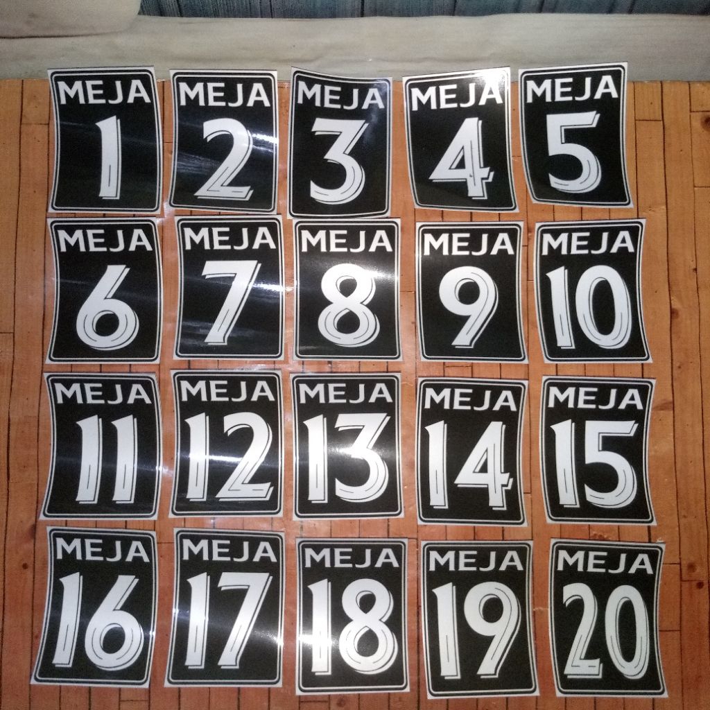 Stiker Nomor Meja 7x5 cm, 1 - 10 / 1 - 20, Bahan Vinyl Glossy + Laminasi Glossy, Waterproof, Stiker 