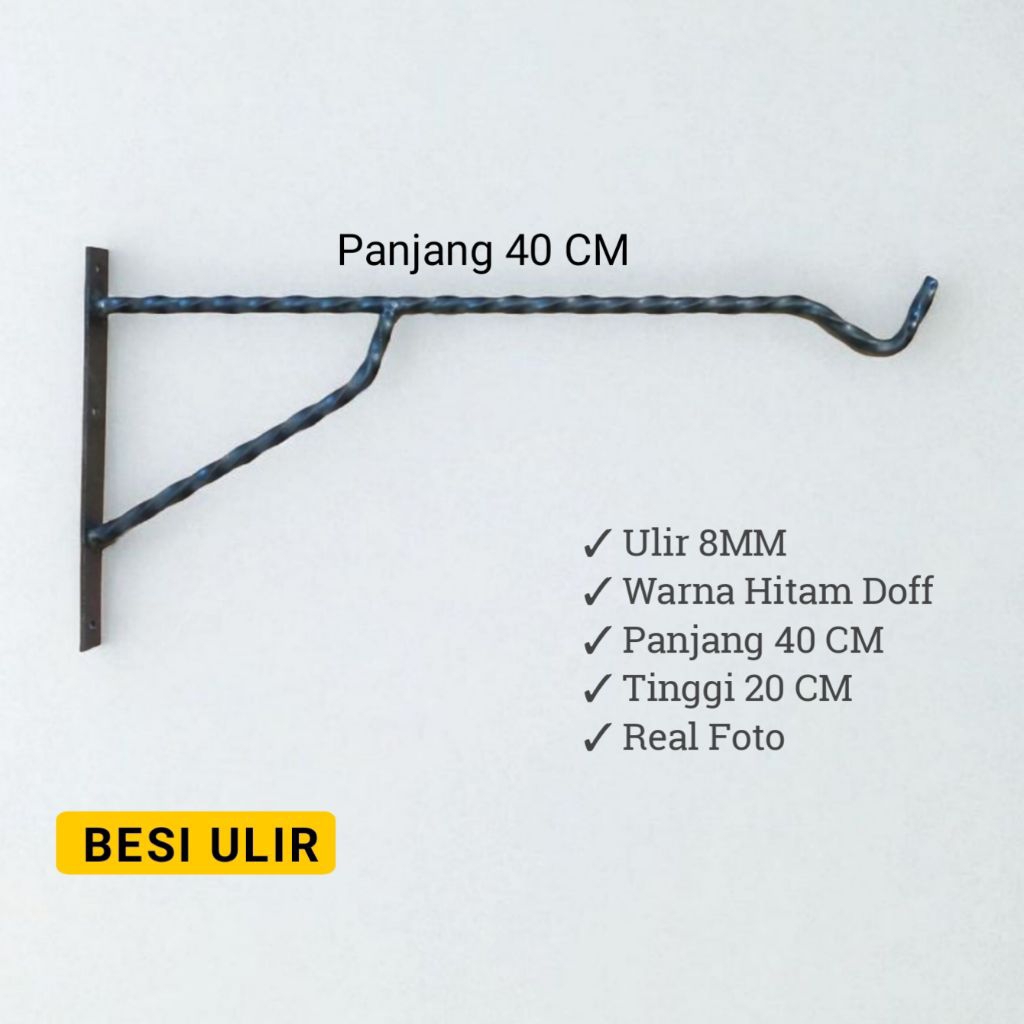 ( Ulir ) Gantungan Sangkar Burung Dinding Pasang Gantung Jemuran panjang 40 cm besi ulir