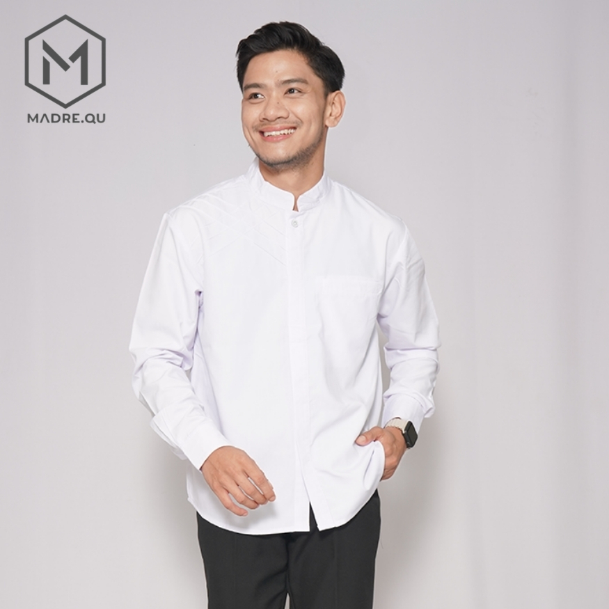 Kemeja Pria Koko Shanghai Stripe Panjang Putih