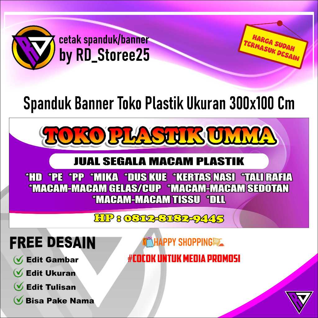 Spanduk Banner Toko Plastik Ukuran 300x100 Cm