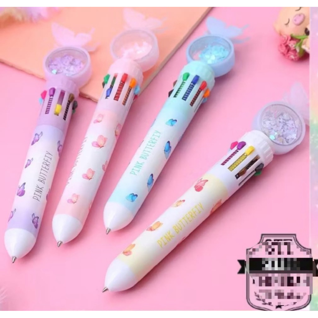 

Pulpen Glitter Motif kupu kupu Pulpen 10 warna aesthetic Pena Ballpoint karakter lucu