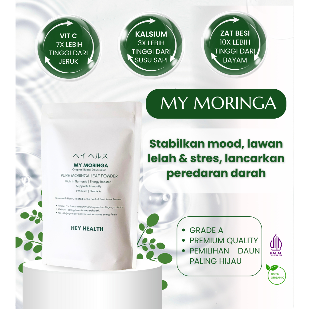 

HEY HEALTH MY MORINGA BUBUK DAUN KELOR 100 ML ATASI GAMPANG LELAH, PEGAL PEGAL, DAN STRESS
