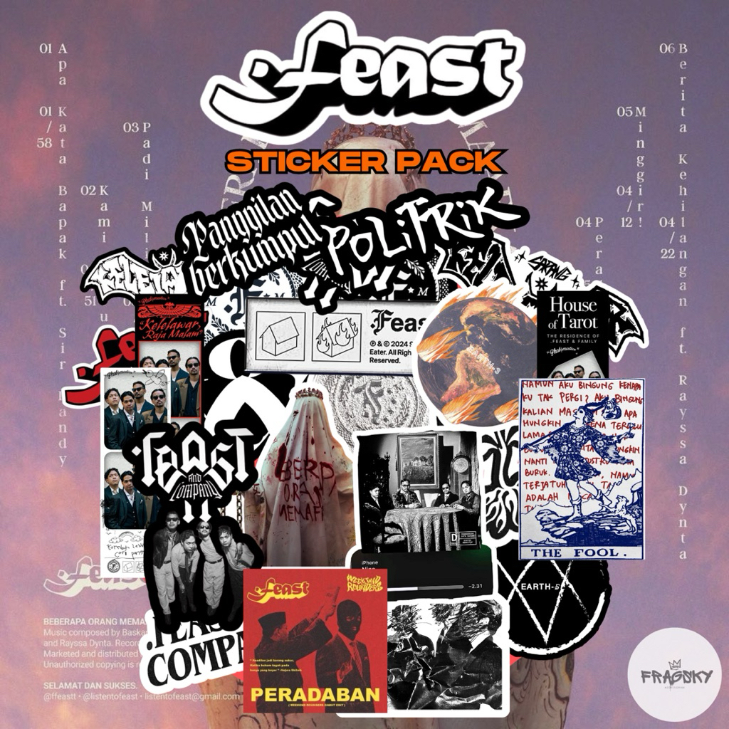 

Fragsky - 20&25 Pcs Sticker Spesial Series FEAST .FEAST HINDIA BASKARA PUTRA Artist Pack | Stiker Premium Laminasi Doff&Glossy Kiss Cut Anti Air Anti Luntur | Stiker Aesthetic Skena Kalcer Indie Rock Estetik Dekorasi HP Laptop Helm Paper Stationery
