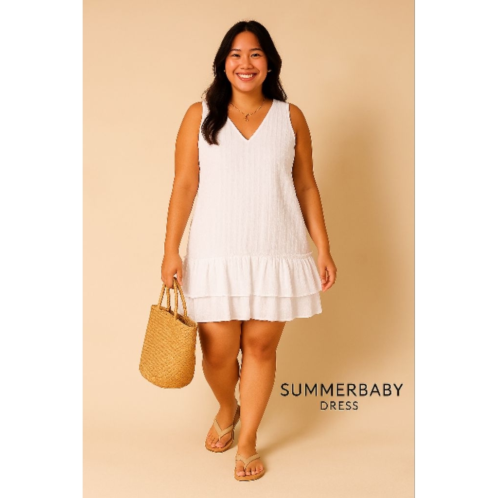 Dress big size pantai ruffle dress in white big size Large fit XL