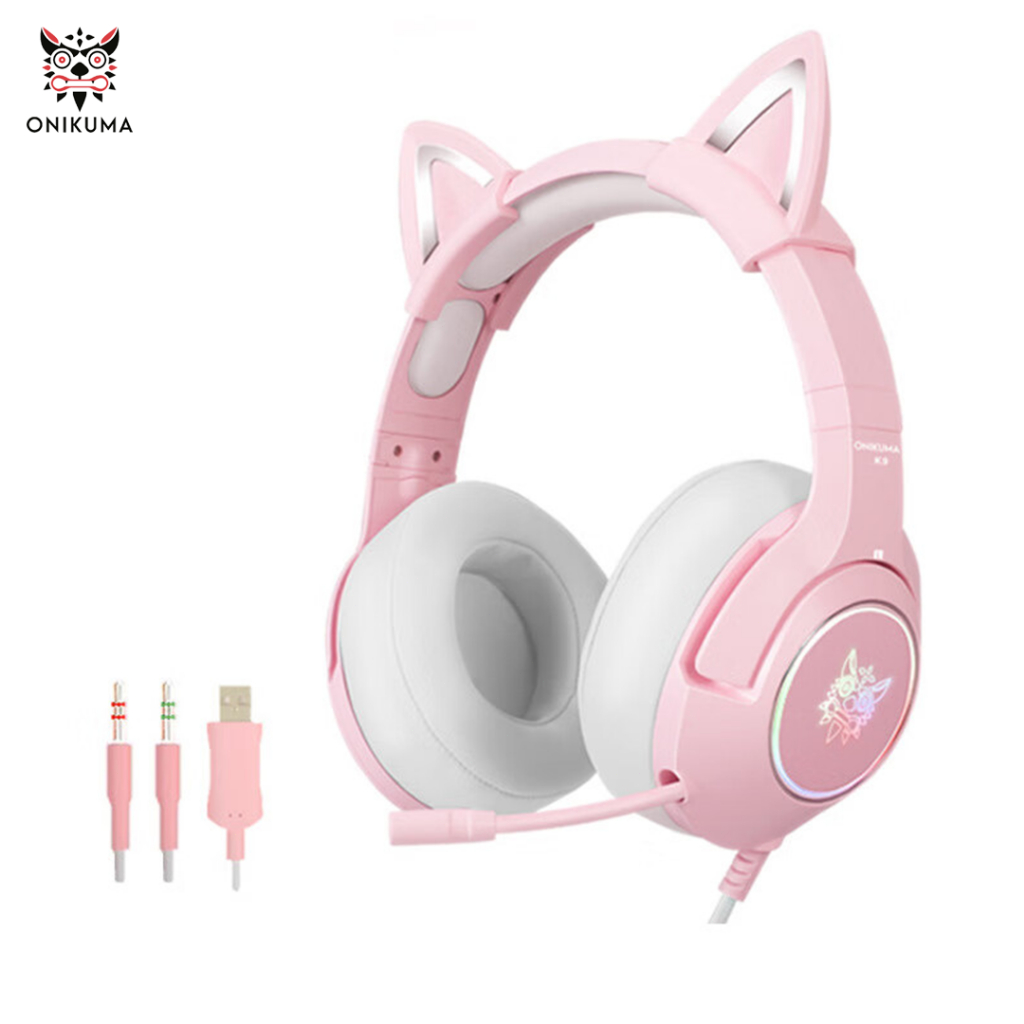Onikuma Headphone Kabel K9 Telinga Kucing RGB Suara 7.1 Surround Diputar 360° Noise Reduction