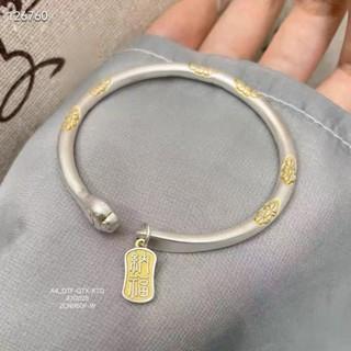 S9999Gelang Kaki Kucing Berlapis Emas Kuno Wanita Perak Murni Gaya Baru Cina Perak Murni