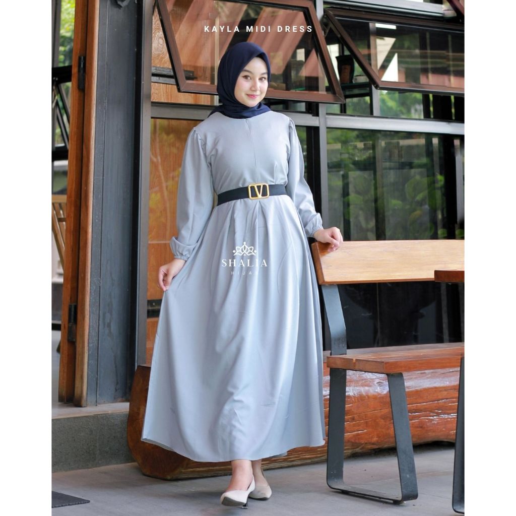 Shalia Hijab - Midi Dress Crinkel Airflow Premium Panjang Polos JUMBO Busui Friendly Wanita Kekinian