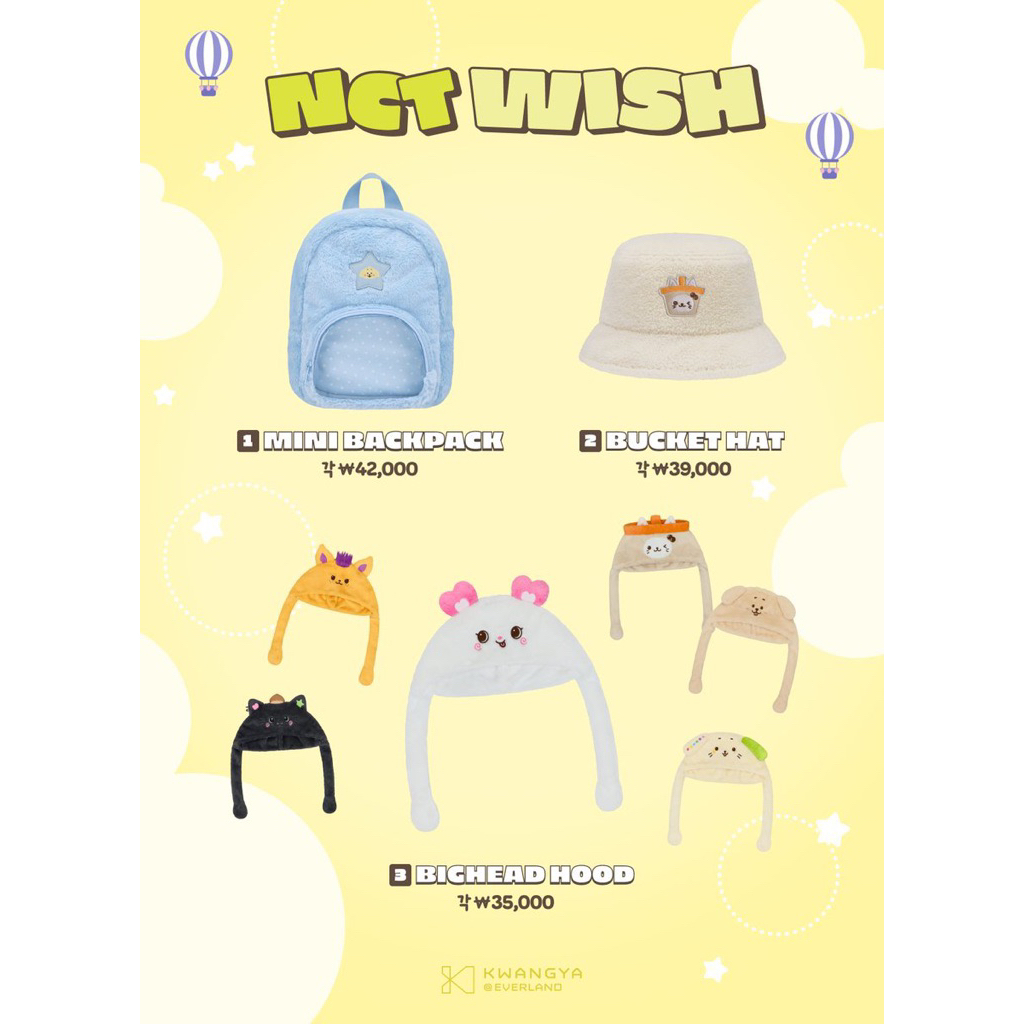 [PRE ORDER] MD MINI BACKPACK, BUCKET HAT, BIGHEAD HOOD NCT WISH SION RIKU YUSHI JAEHEE RYO SAKUYA OF