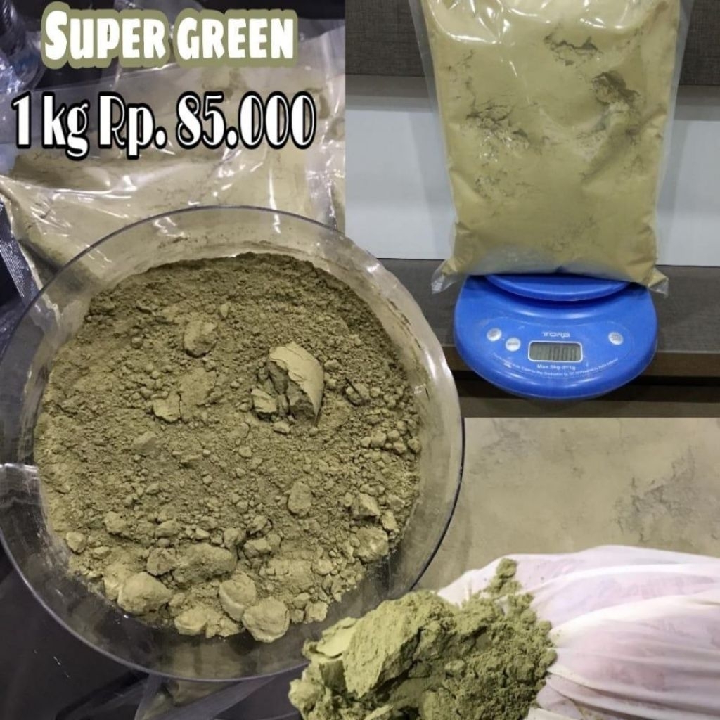 

(bonus 150gr) serbuk daun super hijau kemasan 1 kg