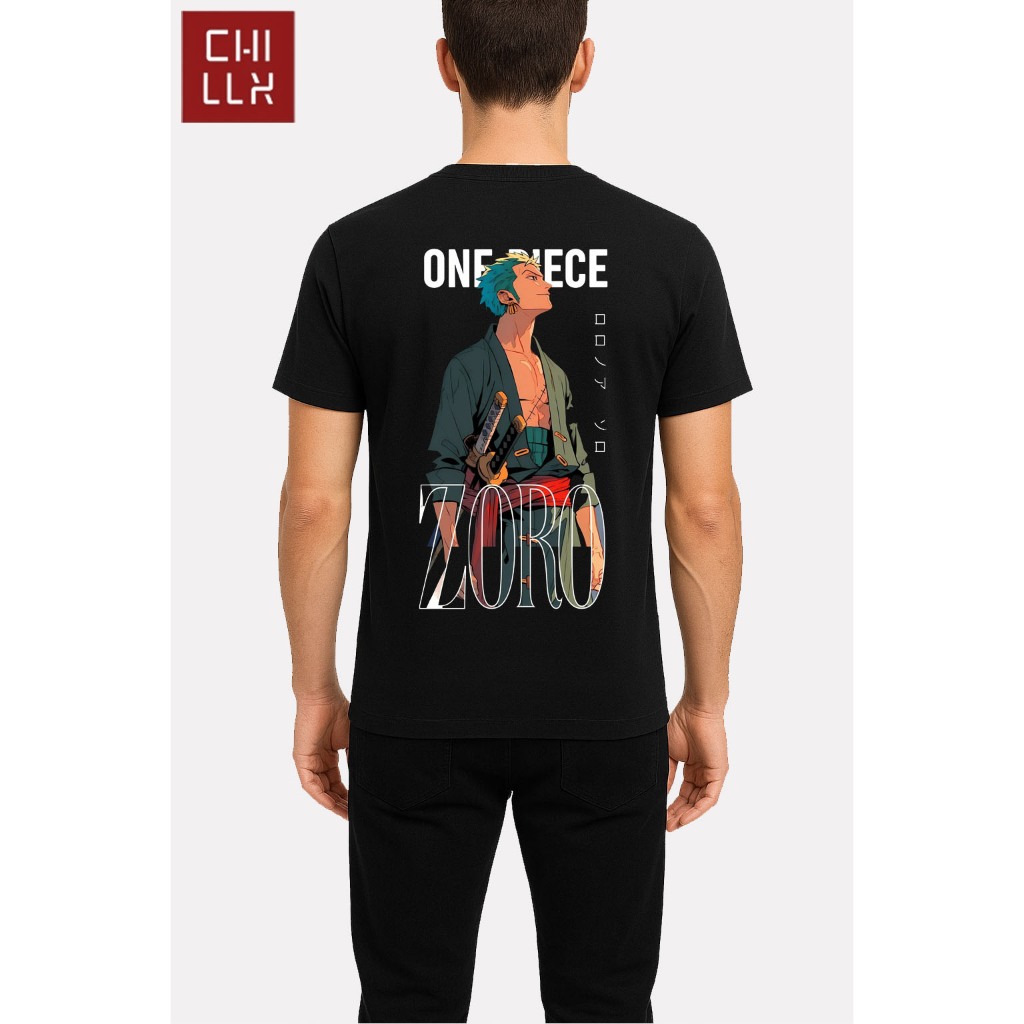 Kaos Pria Distro Putih One Piece Zoro Anime – Cotton Combed 30s
