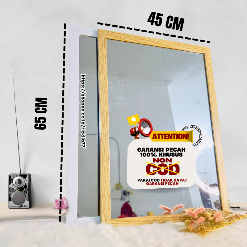 Cermin Aesthetic Dinding Kaca Kamar Mandi 45 x 65 CM kotak Persegi Minimalis Murah Frame Kayu Murah 