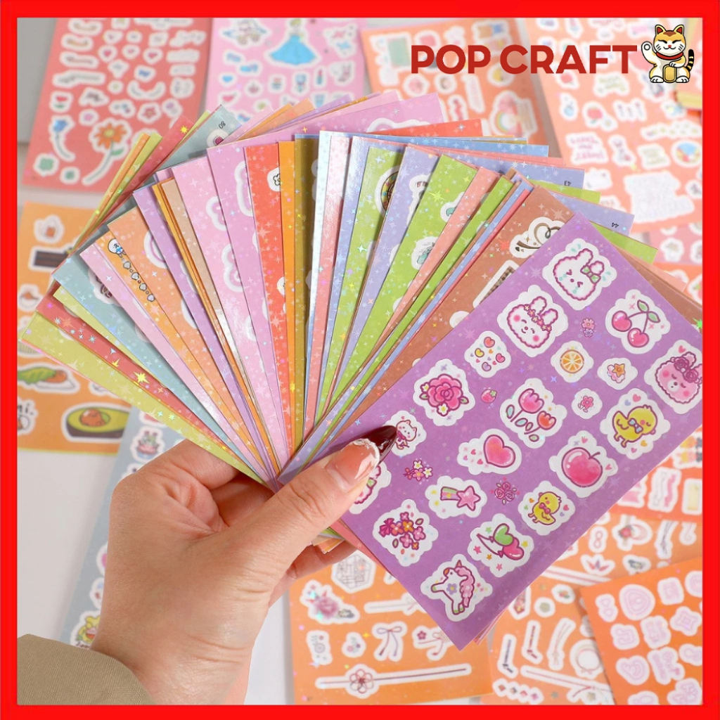 

PC 100 Lembar Stiker Dekor Pack DIY Photocard Sleeve Kpop Sticker Set Journaling Kartun Lucu