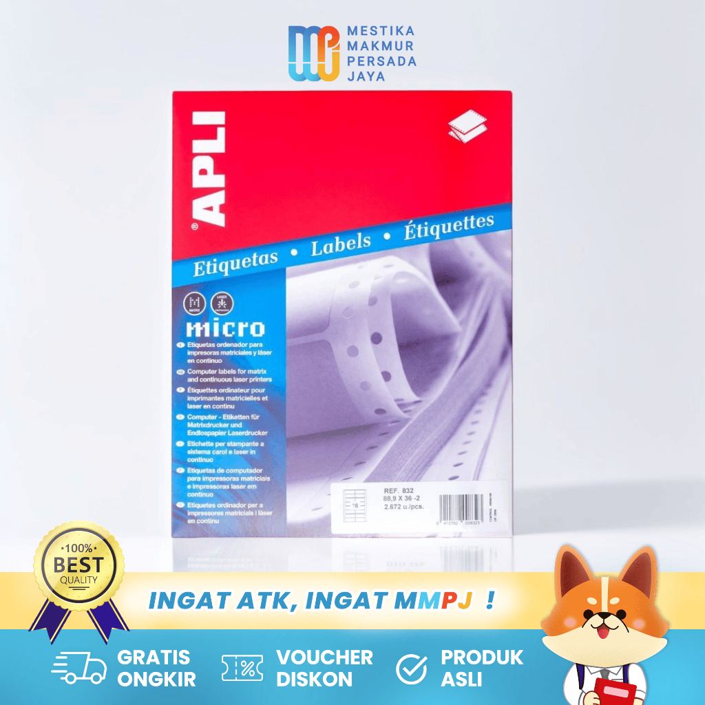 

APLI Kertas Label Nama A4 Size 88,9 x 36 / Stiker Label Nama Harga - 8 Lembar RAO0832