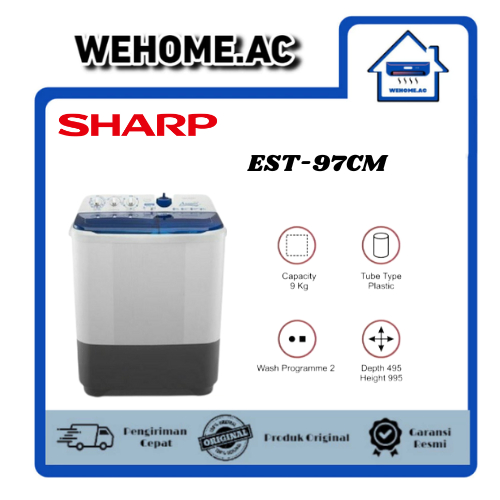 Mesin Cuci Sharp EST-97CM Mesin Cuci Sharp Twin Tub Aquamagic 9KG