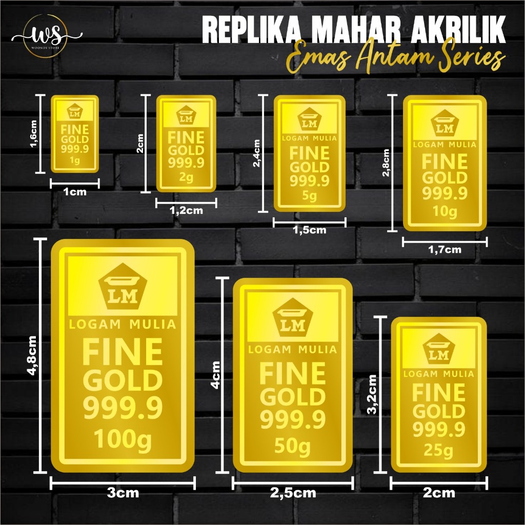 REPLIKA LOGAM MULIA EMAS ANTAM DEKORASI MAHAR - AKSESORIS MAHAR GOLD MIRROR AKRILIK READY STOCK
