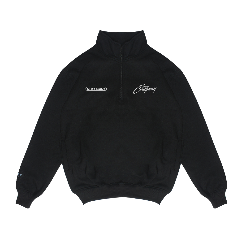 Troy Company Half Zip Collared Sweatshirt Letr - Half Zipper Hitam HZ 3294