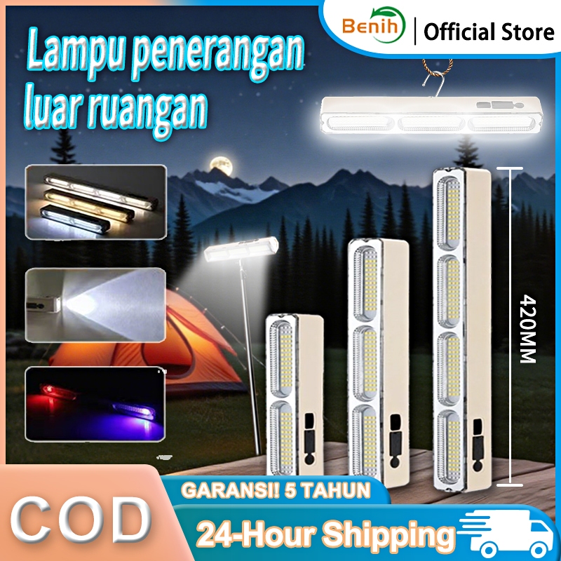 TERLARIS Benih Garansi 5 Tahun Lampu LED Emergency 400W Portable Baterai 6000mAh 5 Mode Cahaya