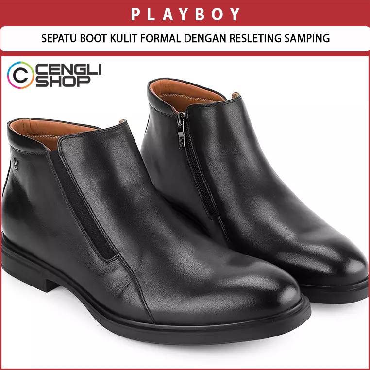 PL01 SEPATU BOOT PLAYBOY PRIA ORIGINAL/SEPATU BOOTS FORMAL PLAYBOY KULIT ASLI HITAM BLACK