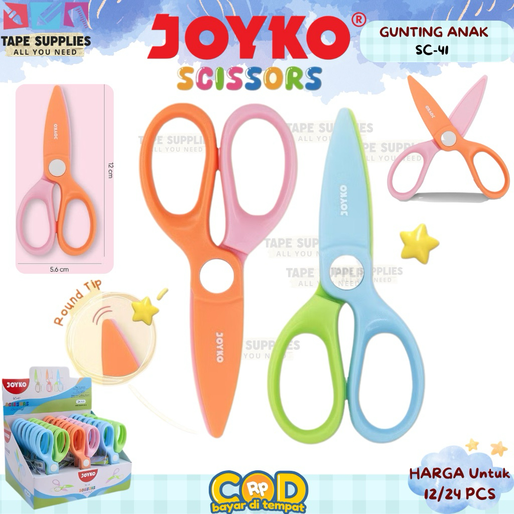 

(6/12/24 PCS) JOYKO Gunting Anak SC-41 – Scissors Aman Ujung Tumpul Warna-Warni