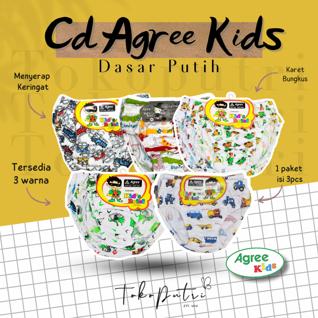 tokoputri17 CELANA DALAM AGREE ANAK LAKI DASAR PUTIH | CD ANAK COWO